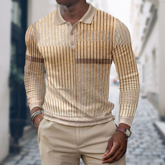 Casual Gestreept Lange Mouw Polo Shirt voor Heren