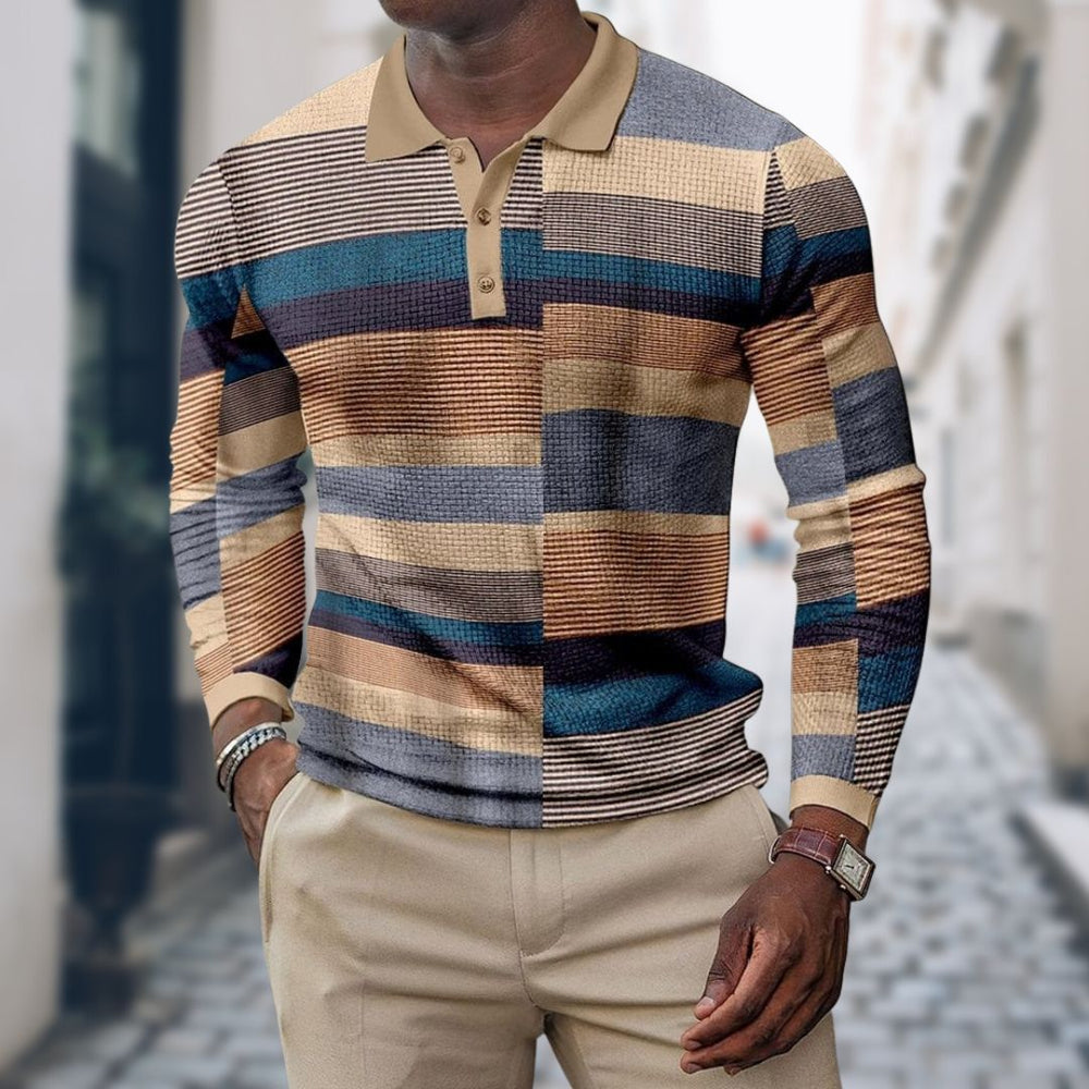 Casual Gestreept Lange Mouw Polo Shirt voor Heren
