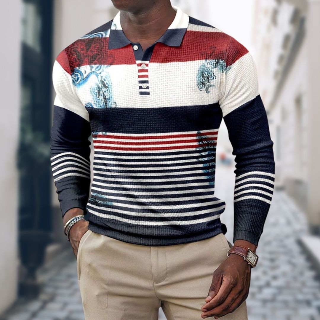 Casual Gestreept Lange Mouw Polo Shirt voor Heren