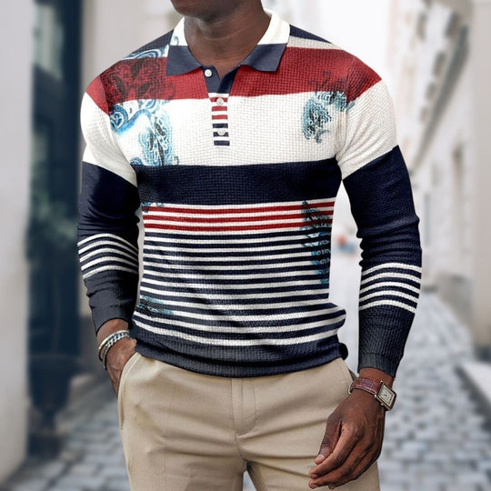 Casual Gestreept Lange Mouw Polo Shirt voor Heren